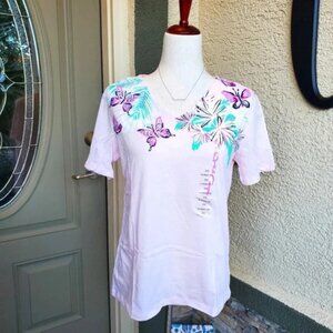 CORAL BAY | Petite Butterfly V-Neck Short Sleeve Top sz M